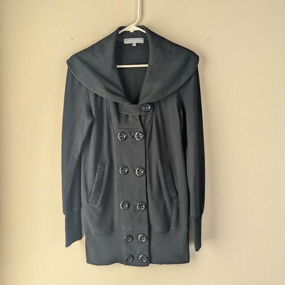 Elegant Black Double-Breasted Women's Coat - Picture 1 of 16
